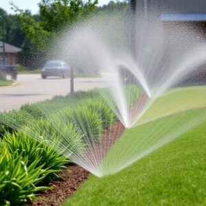 Residential irrigation system watering lawn in Raleigh North Carolina