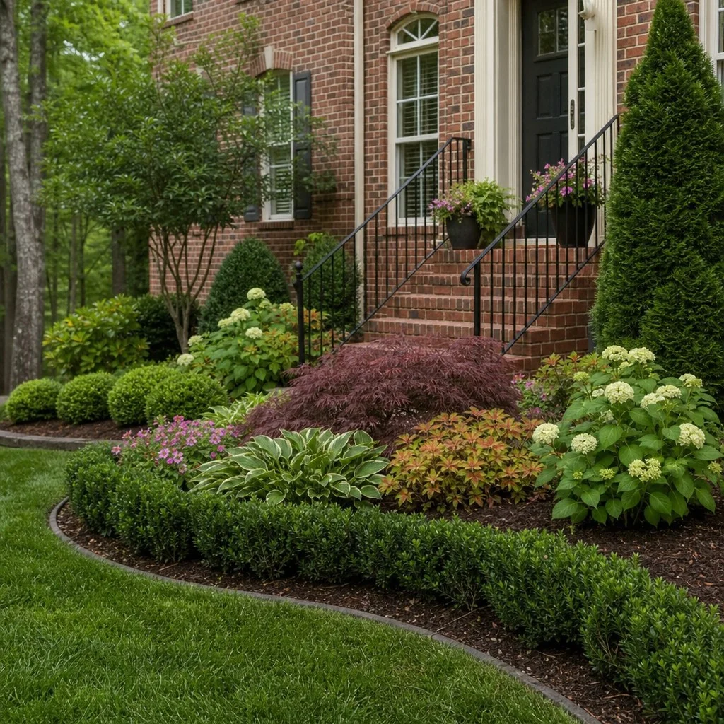 Front-yard landscape design at a Fuquay-Varina, North Carolina home